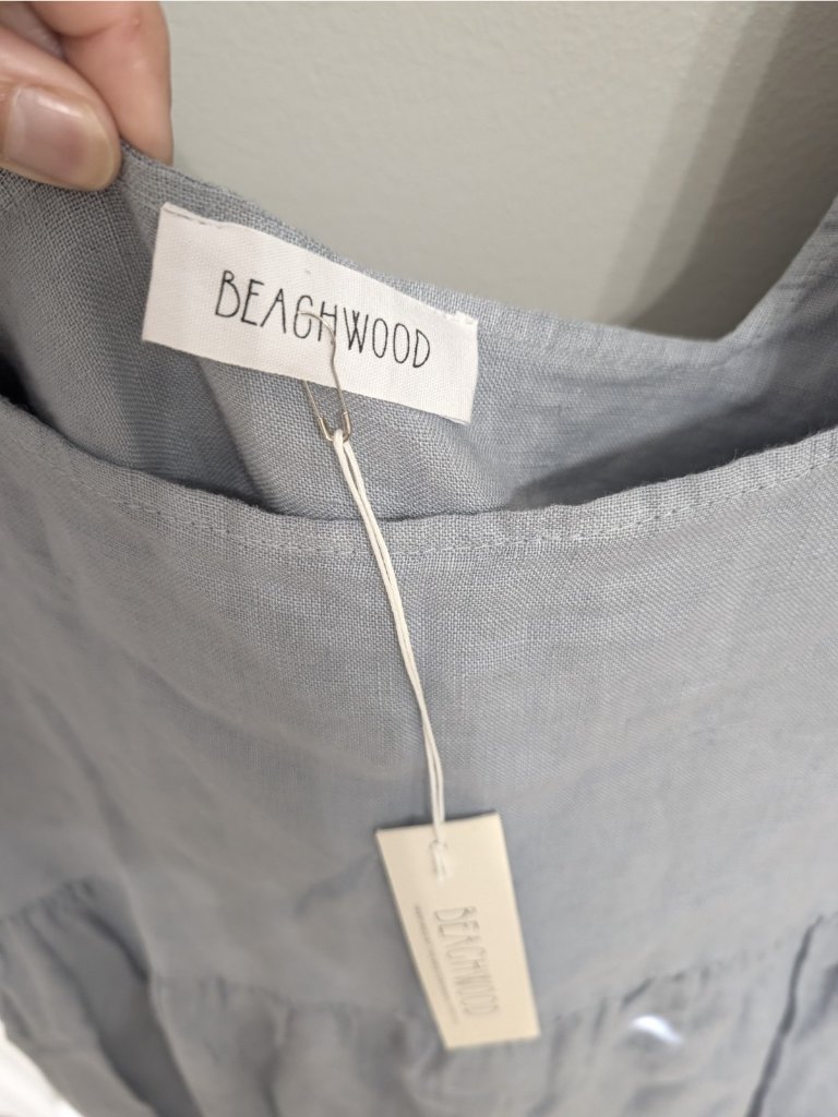 Beachwood Baby The Paloma Dress Grey Blue Linen Tiered Puff Sleeve Flowy Sz M/L — image 6 of 8